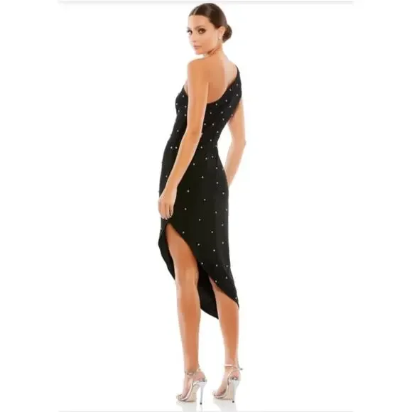 Mac Duggal Midnight Sparkle Rhinestone One-Shoulder Asymmetrical Black Midi 12 - Picture 7 of 7
